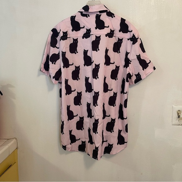 Shein Shirt Black Cats Pink Large New Button Down Mens - Picture 11 of 11